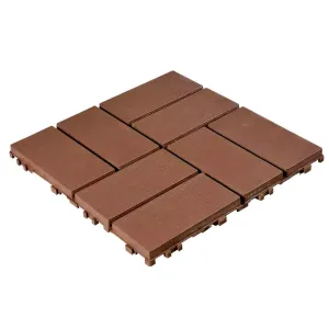 44 PCs Interlocking Plastic Deck Tiles, 12x12 inches Waterproof Patio Floor Tiles for Indoor and Outdoor, Easy Snap Flooring for Balcony, Garden, Backyard, Pathway, Poolside, All Weather, Red Brown