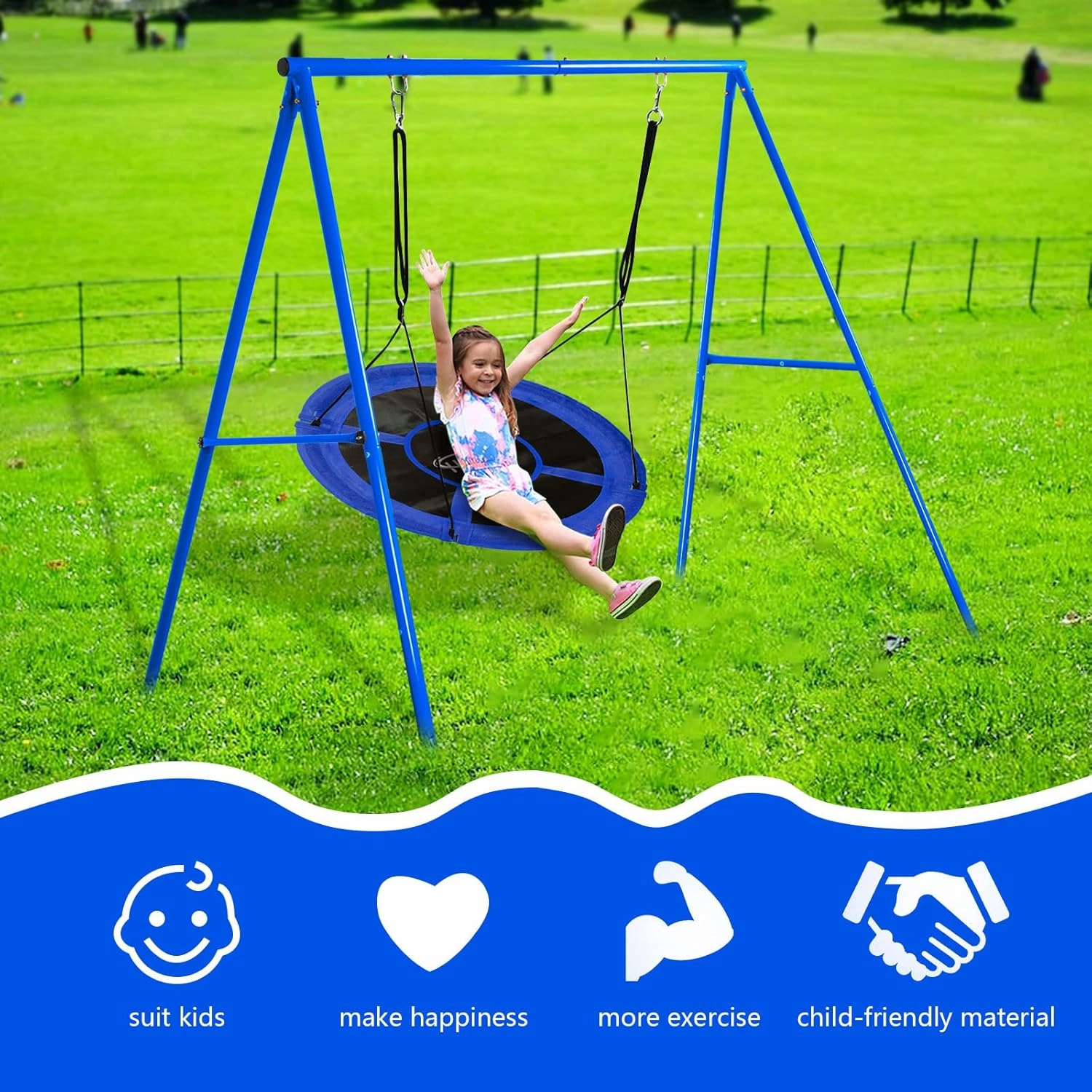 440lbs Heavy Duty A Frame Swing Stand, 71" Height Full Metal Frame, Anti-Rust and All Weather Resistant, Suit Saucer and Chair for Kids in Backyard, Outdoor (Blue Frame Without Swing)