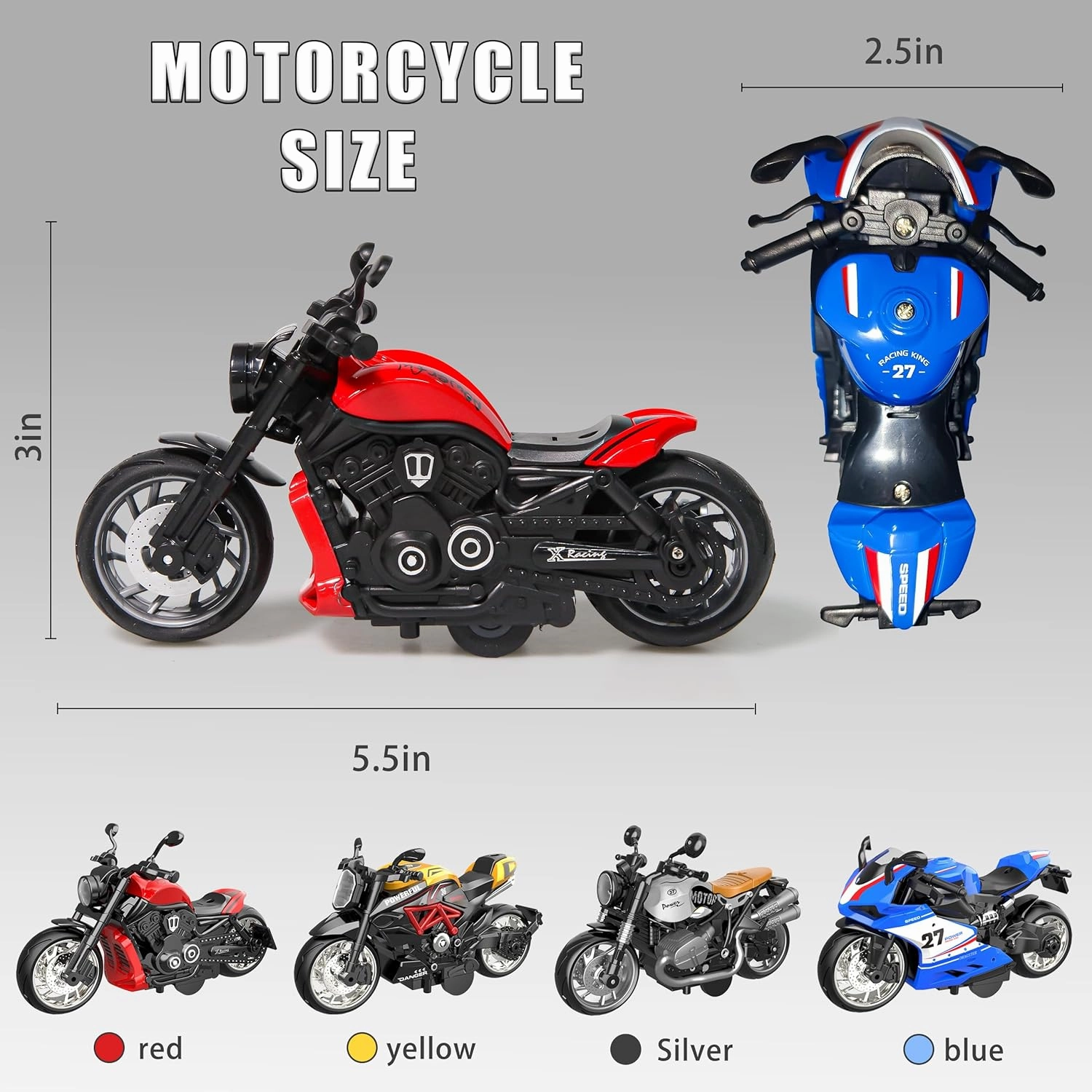 4-Pack Diecast Motorcycle Toys | 1:12 Scale Alloy Pull-Back Vehicles with No Battery Needed | Collector & Toddler Toys for Boys Girls 3-12 | Birthday Gifts, Travel Toys, Carpet Play