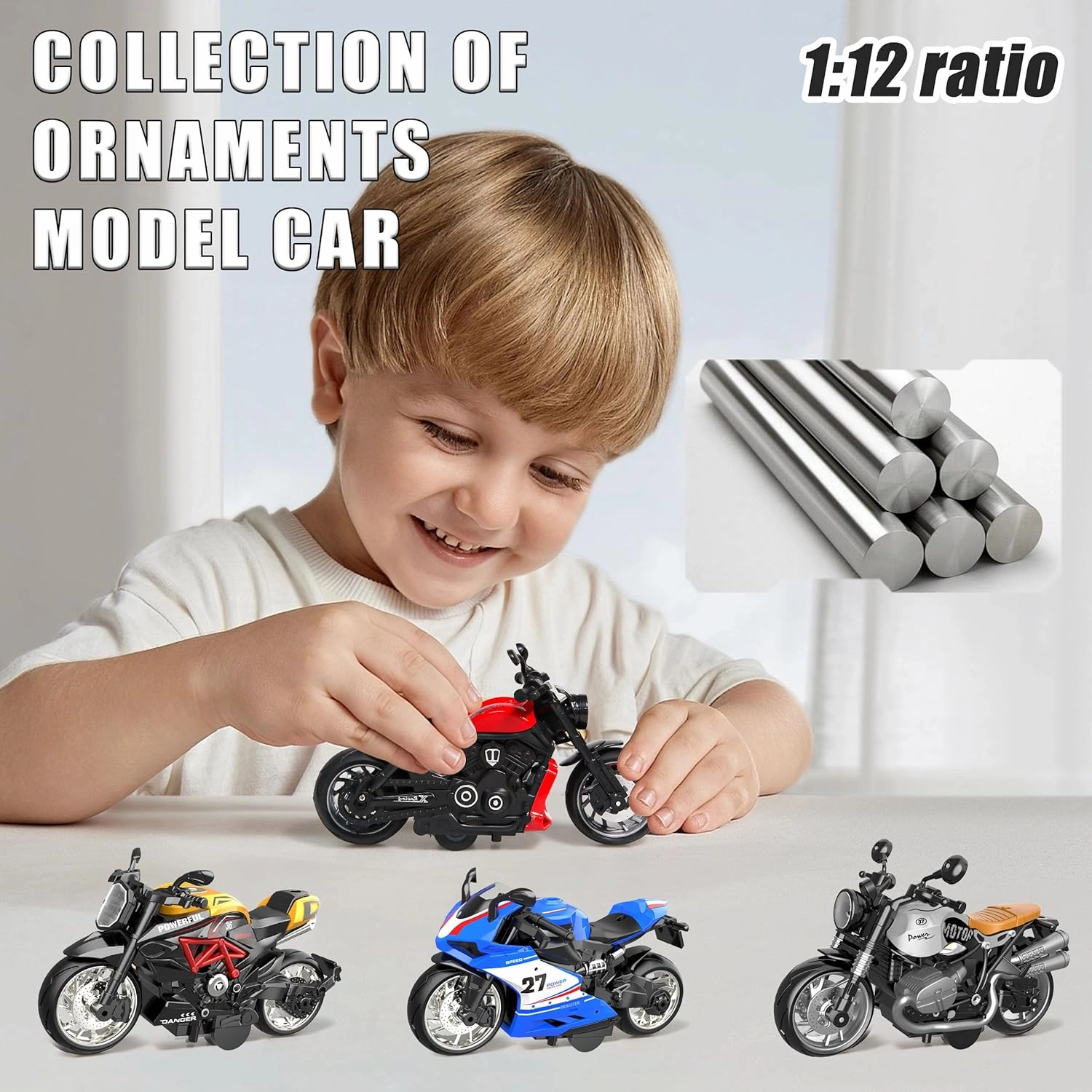 4-Pack Diecast Motorcycle Toys | 1:12 Scale Alloy Pull-Back Vehicles with No Battery Needed | Collector & Toddler Toys for Boys Girls 3-12 | Birthday Gifts, Travel Toys, Carpet Play