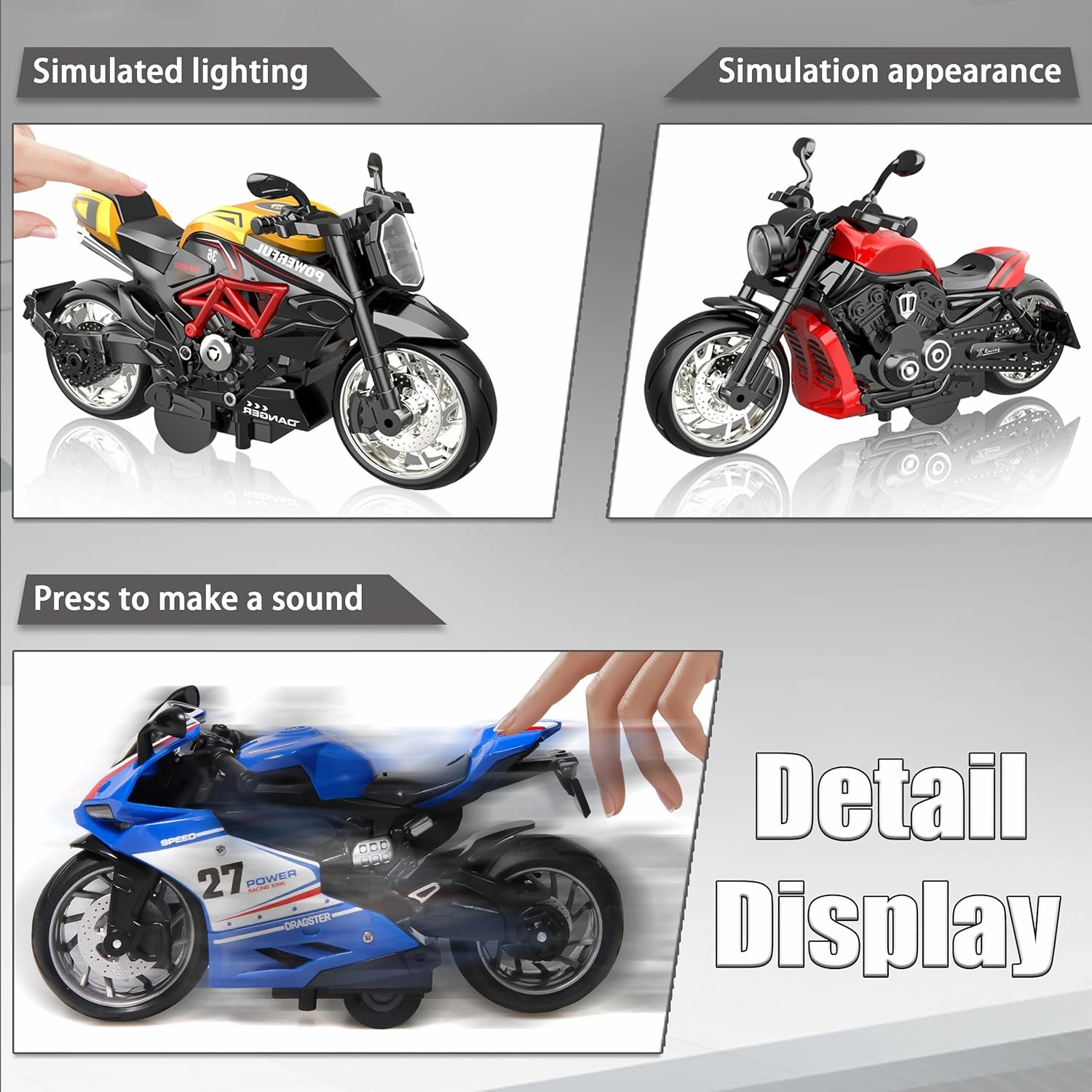 4-Pack Diecast Motorcycle Toys | 1:12 Scale Alloy Pull-Back Vehicles with No Battery Needed | Collector & Toddler Toys for Boys Girls 3-12 | Birthday Gifts, Travel Toys, Carpet Play