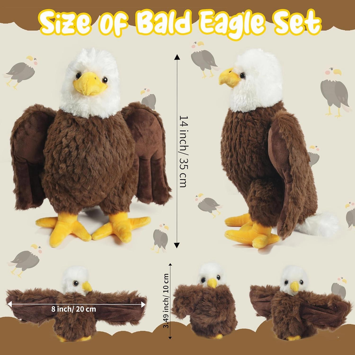 4 Pcs Bald Eagle Stuffed Animal Bulk Large Mommy Eagle Plush with 3 Cute Babies Stuffed Eagle Plushies Toys for Kids Boys Girls Birthday Christmas Easter Stuffers Birders Zoo Gifts