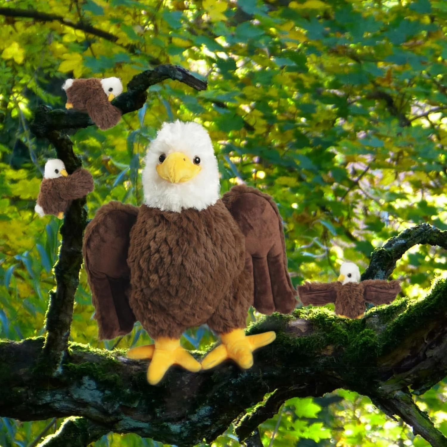 4 Pcs Bald Eagle Stuffed Animal Bulk Large Mommy Eagle Plush with 3 Cute Babies Stuffed Eagle Plushies Toys for Kids Boys Girls Birthday Christmas Easter Stuffers Birders Zoo Gifts
