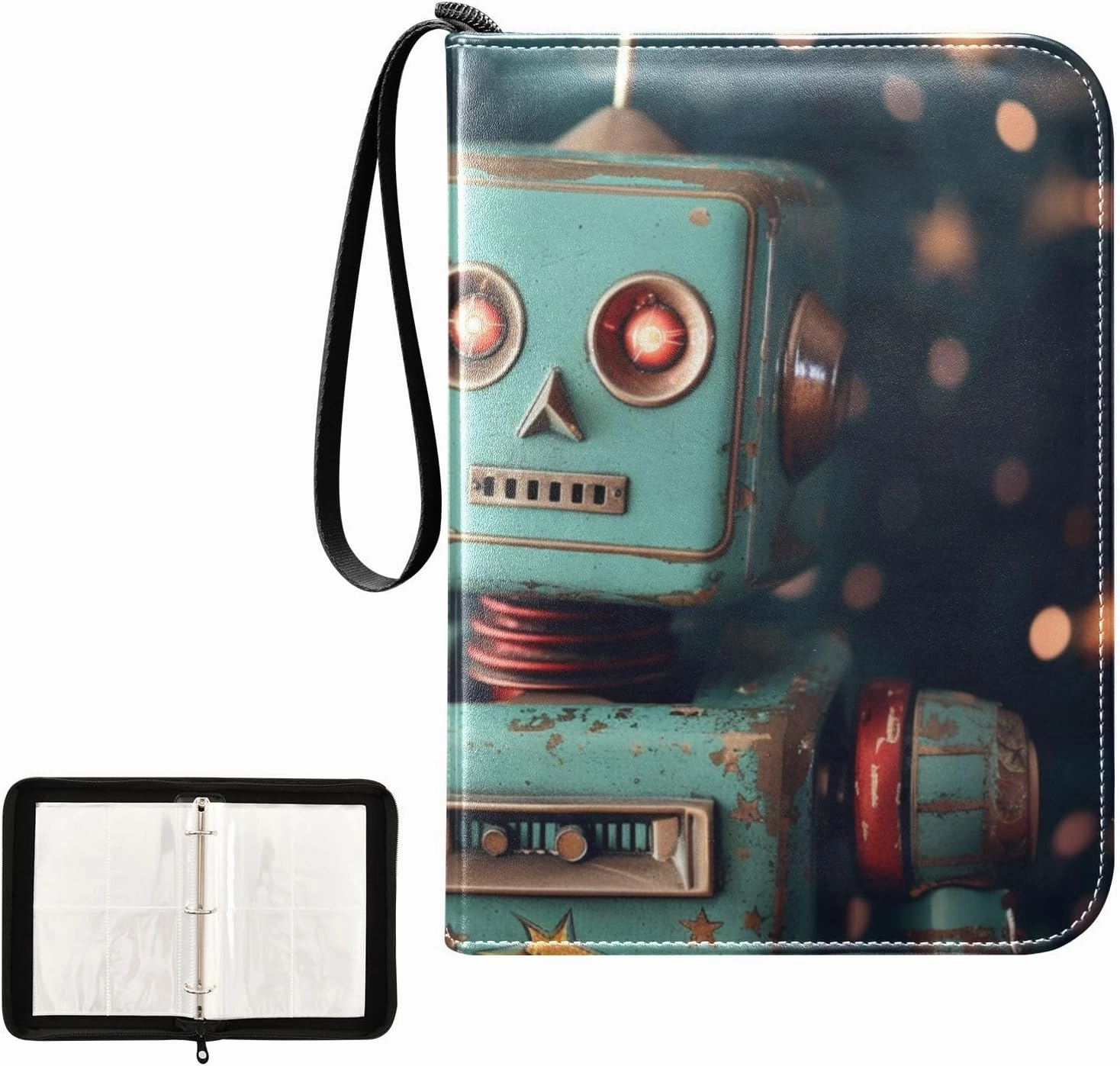 4 Pockets Trading Card Album Holder Book Folder Sports Card Binder Robot 1 400 Double Side Pockets for 3 Ring Binder Zipper