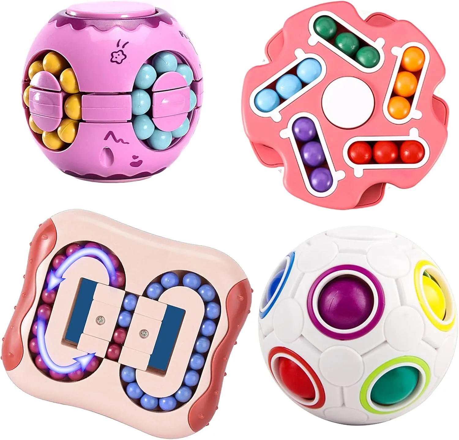 4Pack Fidget Spinners Rotate Cube Puzzles-Pop Sensory Toys for Autistic Children, Brain Teaser Sudoku Puzzles for Unisex-Children, Adults, Stress Relief Gifts, Learning & Education Toys (Red White)