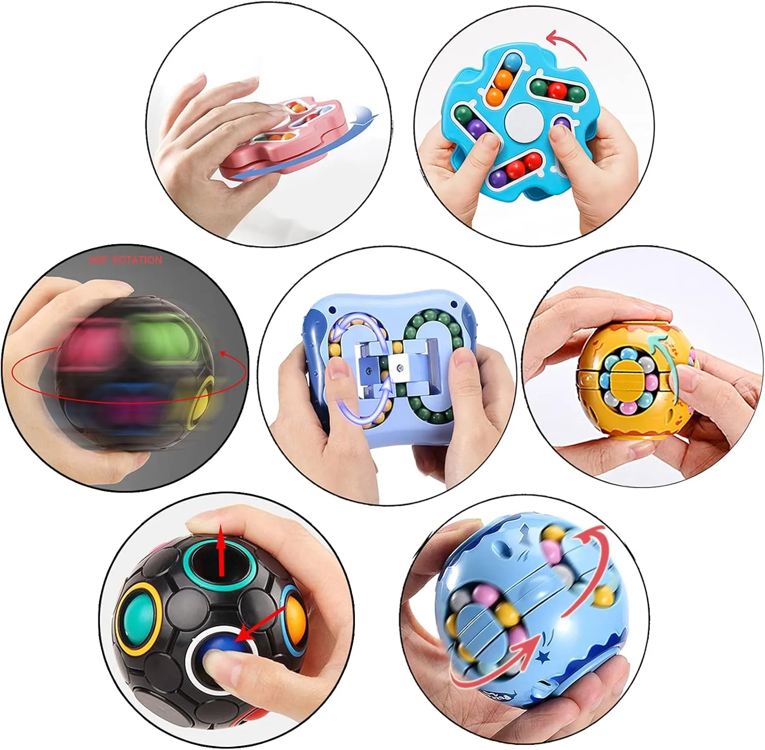 4Pack Fidget Spinners Rotate Cube Puzzles-Pop Sensory Toys for Autistic Children, Brain Teaser Sudoku Puzzles for Unisex-Children, Adults, Stress Relief Gifts, Learning & Education Toys (Red White)