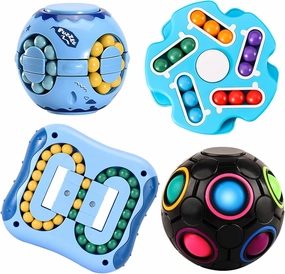 4Pack Fidget Spinners Rotate Cube Puzzles-Pop Sensory Toys for Autistic Children, Brain Teaser Sudoku Puzzles for Unisex-Children, Adults, Stress Relief Gifts, Learning & Education (Blue Black)