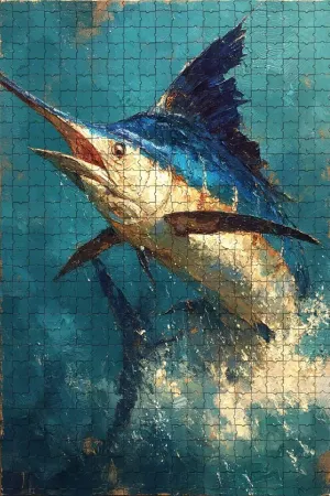 500 Piece Jigsaw Puzzle for Adults Blue Marlin Leaping from Ocean Challenging and Exciting Puzzle Game for Fishing Enthusiasts Wall Decor Gift Family Game Night Fun