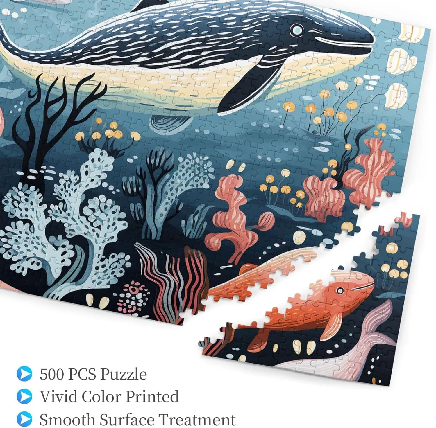 500 Piece Jigsaw Puzzle for Adults Challenging Puzzle for Game Nights Seal Whale Octopus Fish Wooden Puzzle Personalized Custom Wood Puzzle for Family Picture Puzzle Finished Size 15"x20.4"