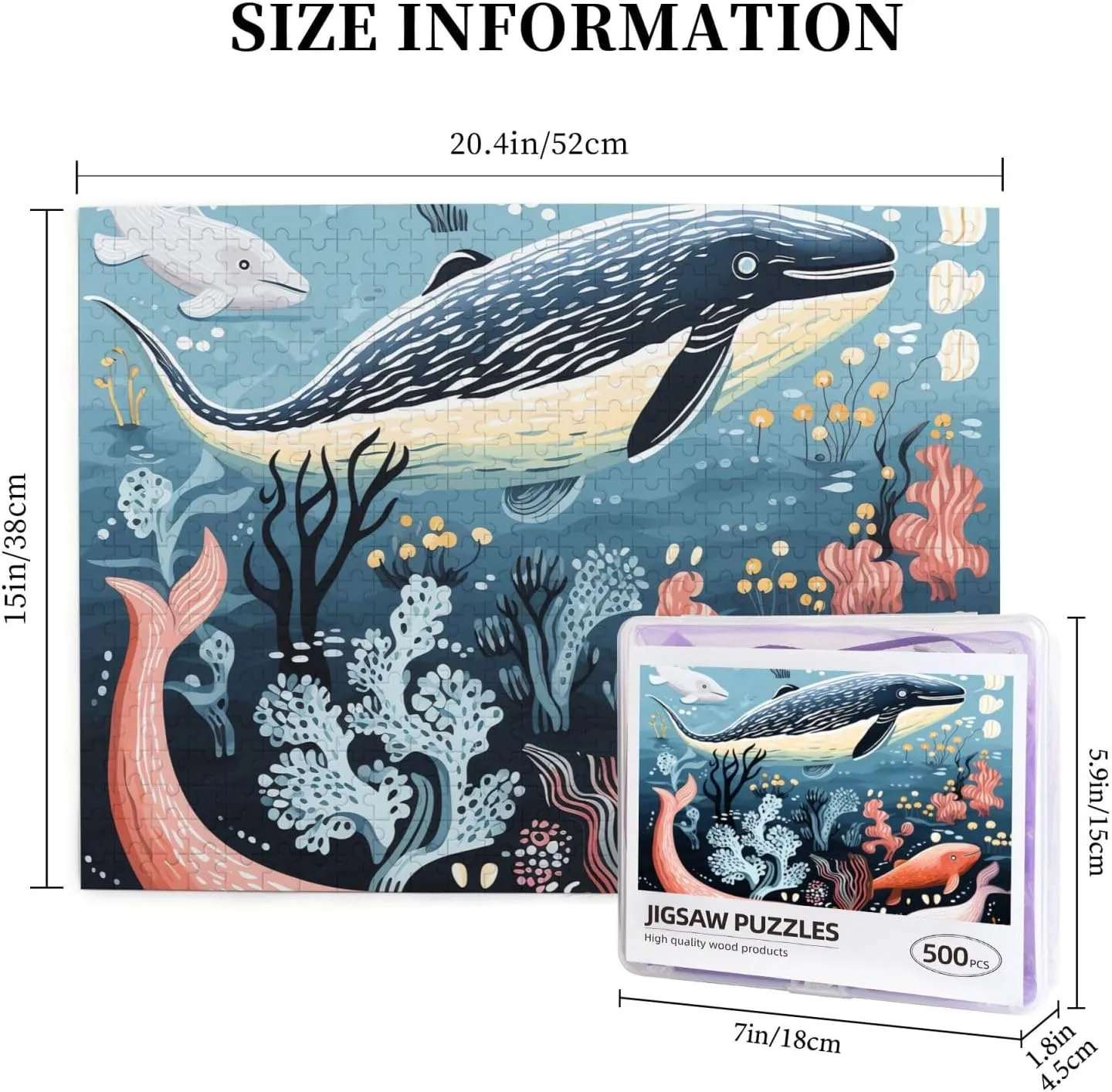 500 Piece Jigsaw Puzzle for Adults Challenging Puzzle for Game Nights Seal Whale Octopus Fish Wooden Puzzle Personalized Custom Wood Puzzle for Family Picture Puzzle Finished Size 15"x20.4"