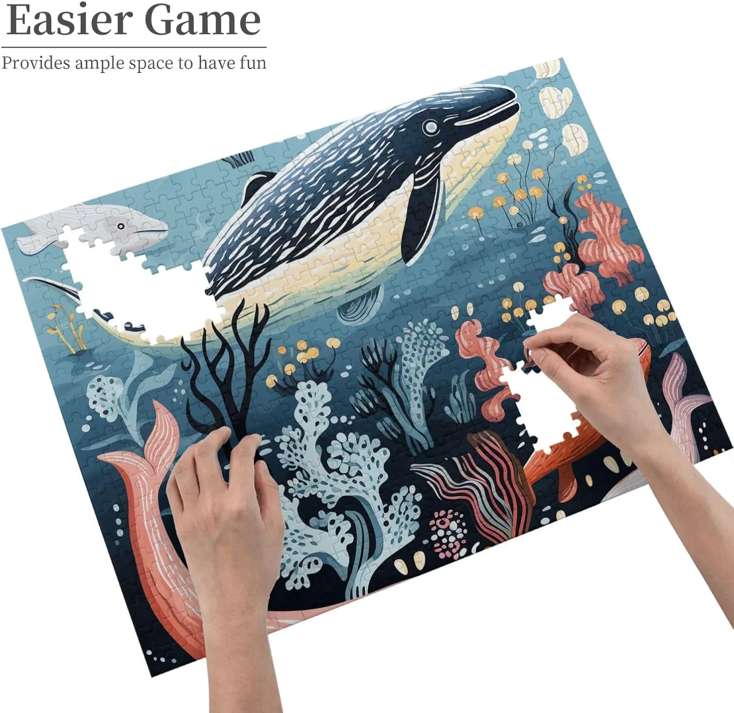 500 Piece Jigsaw Puzzle for Adults Challenging Puzzle for Game Nights Seal Whale Octopus Fish Wooden Puzzle Personalized Custom Wood Puzzle for Family Picture Puzzle Finished Size 15"x20.4"
