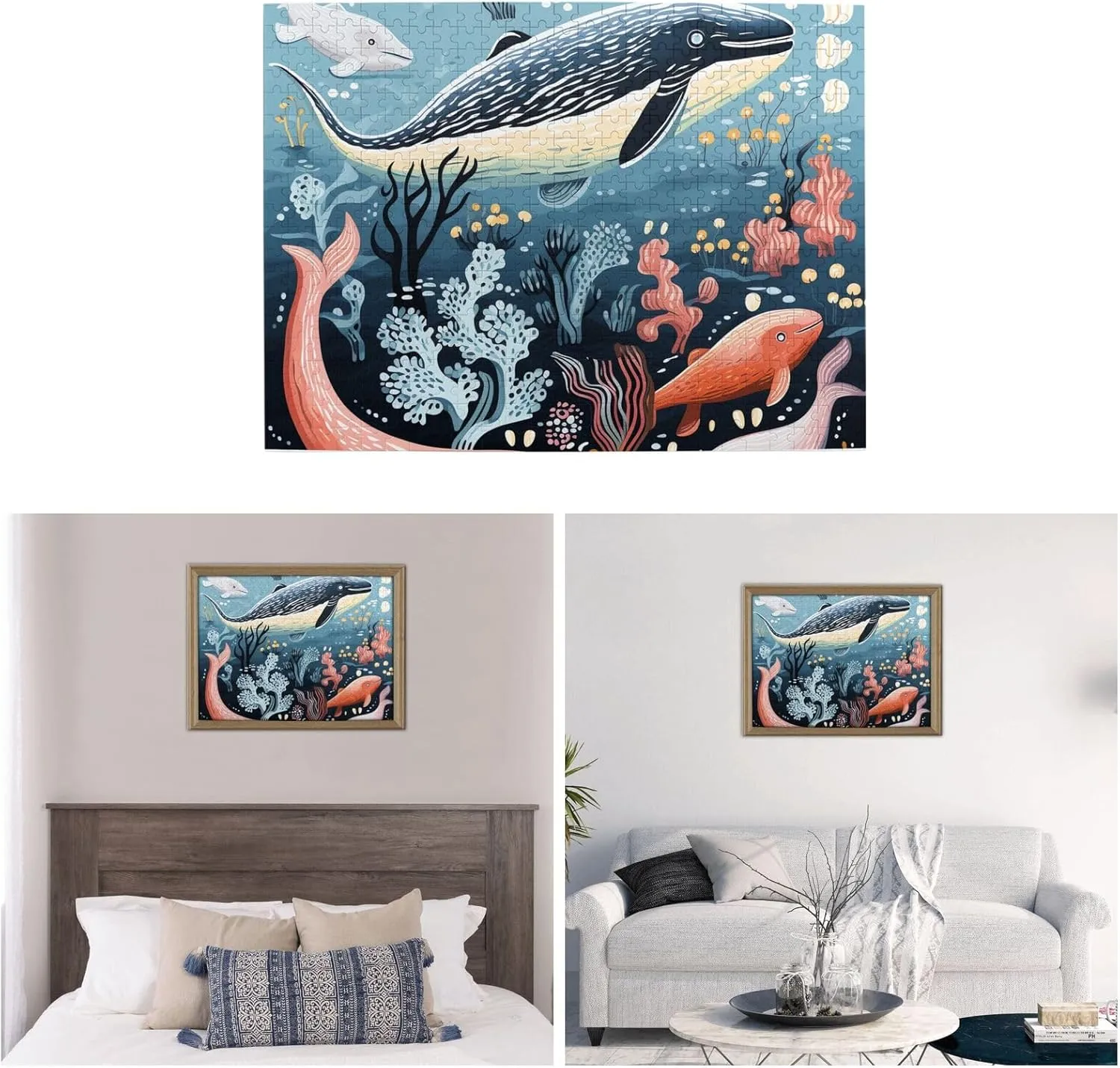 500 Piece Jigsaw Puzzle for Adults Challenging Puzzle for Game Nights Seal Whale Octopus Fish Wooden Puzzle Personalized Custom Wood Puzzle for Family Picture Puzzle Finished Size 15"x20.4"