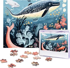 500 Piece Jigsaw Puzzle for Adults Challenging Puzzle for Game Nights Seal Whale Octopus Fish Wooden Puzzle Personalized Custom Wood Puzzle for Family Picture Puzzle Finished Size 15"x20.4"