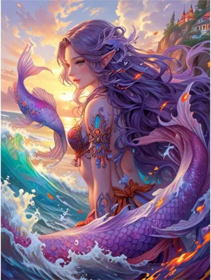 500 Piece Jigsaw Puzzle for Adults - Purple Fish Tail Girl Challenging Educational Game Fun Family Activities Mermaid Puzzle Floor Props Kid Gift Unzip Toy Wooden Puzzles