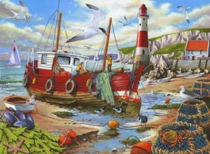 500 Piece Jigsaw Puzzle for Adults - The Fishing Boat was Stranded On The Beach Challenging Educational Game Fun Family Activities Puzzle Floor Props Kid Gift Unzip Toy Wooden Puzzles