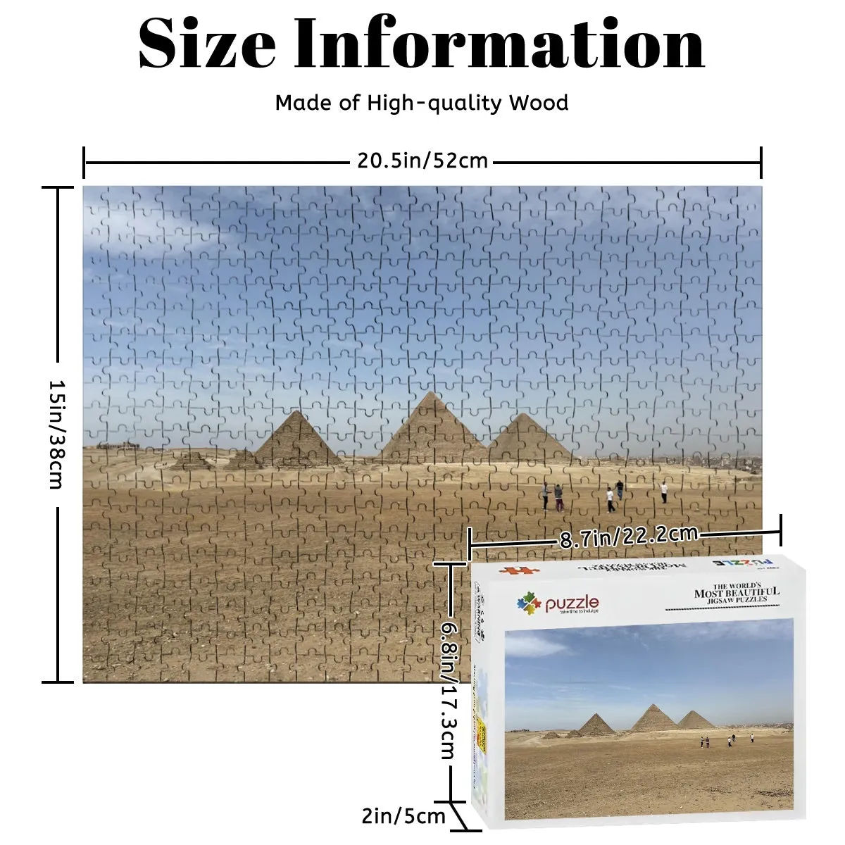 500-Piece Puzzle of the Pyramids of Giza – Wooden Jigsaw Made of Basswood
