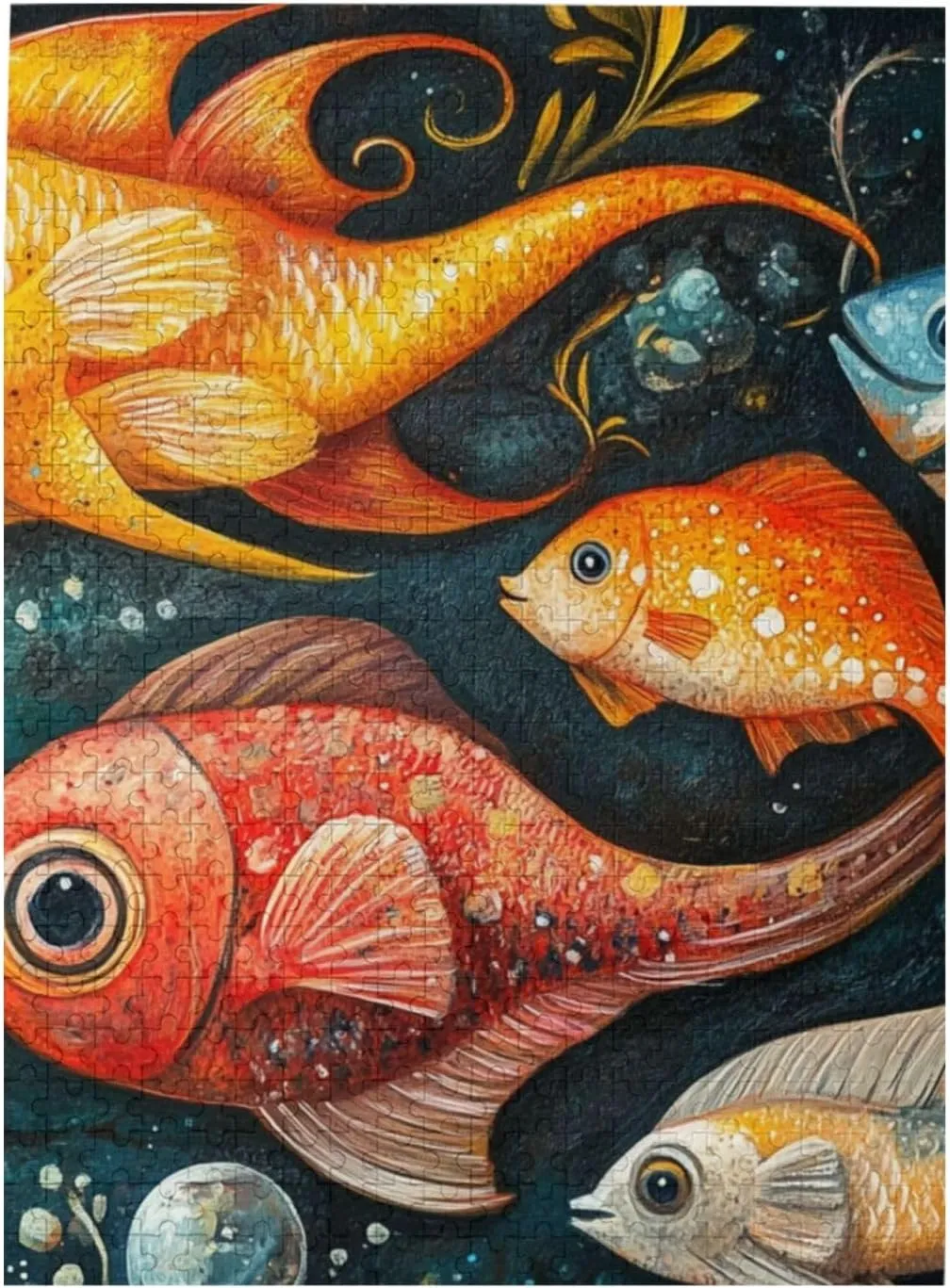500 Pieces Personalized Wooden Puzzle,sea Fishes,for Adult and Kids Family, Super Difficult Jigsaw Puzzle,do You Dare to Challenge