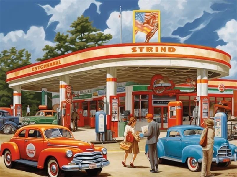 500 Pieces Puzzle for Adult - Car Gas Sstation Service Wooden Jigsaw Puzzles Challenging Educational Fun Toys for Family Creative Gift