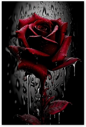 500 Piece Red Rose with Leaves and Rain Drops On Black Jigsaw Puzzle - Valentine's Wooden Puzzles for Adults，Challenge Difficult Puzzles Games Decompress Toys Best Gifts Home Decor