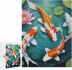 500 Pieces Puzzle for Adults & Kids - Awesome Japanese Koifish Fish Art Large Size Jigsaw Puzzles for Game Toys Gift Home Entertainment, 20.5 L x 15 W inch Wall Poster