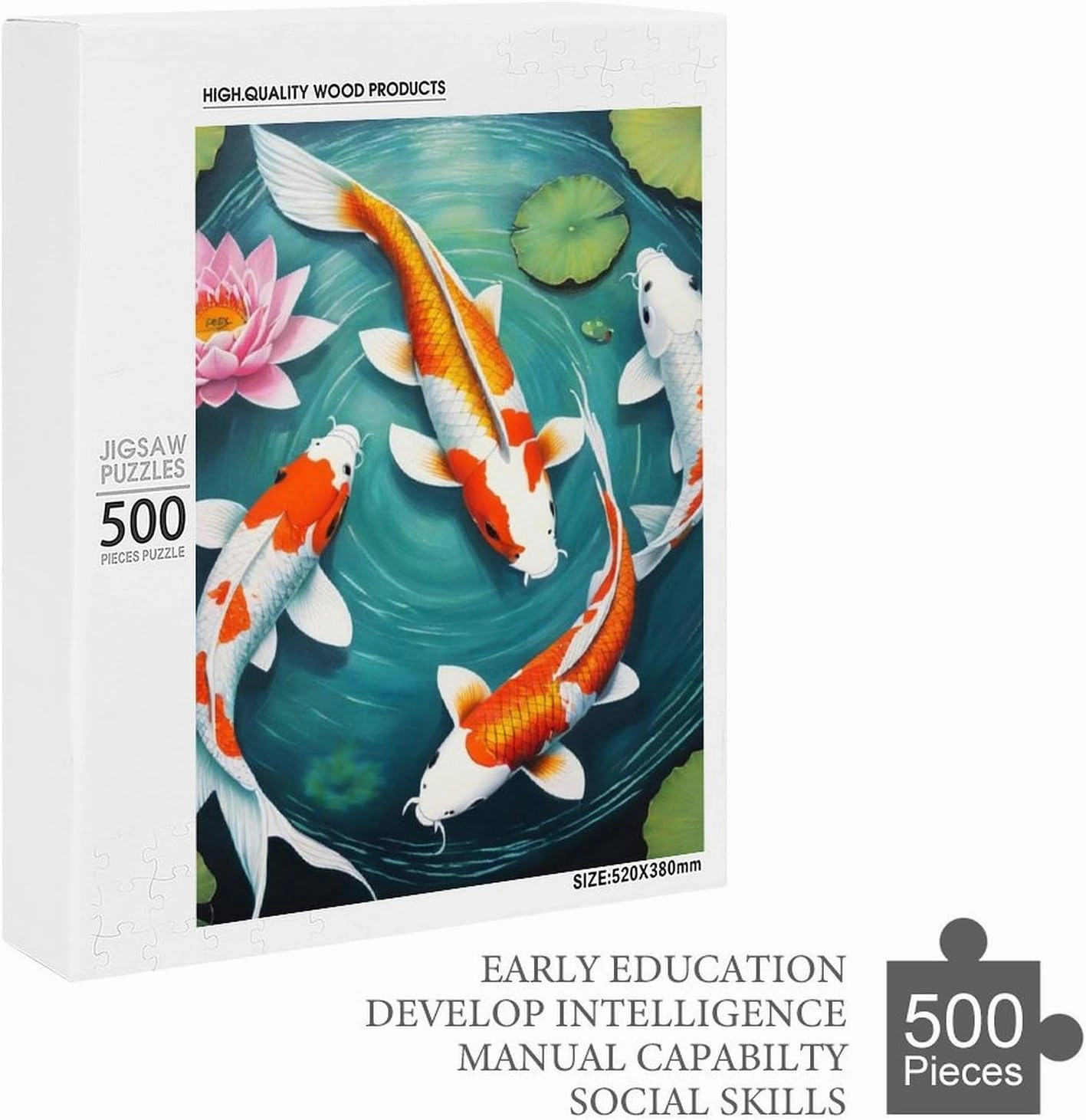 500 Pieces Puzzle for Adults & Kids - Awesome Japanese Koifish Fish Art Large Size Jigsaw Puzzles for Game Toys Gift Home Entertainment, 20.5 L x 15 W inch Wall Poster