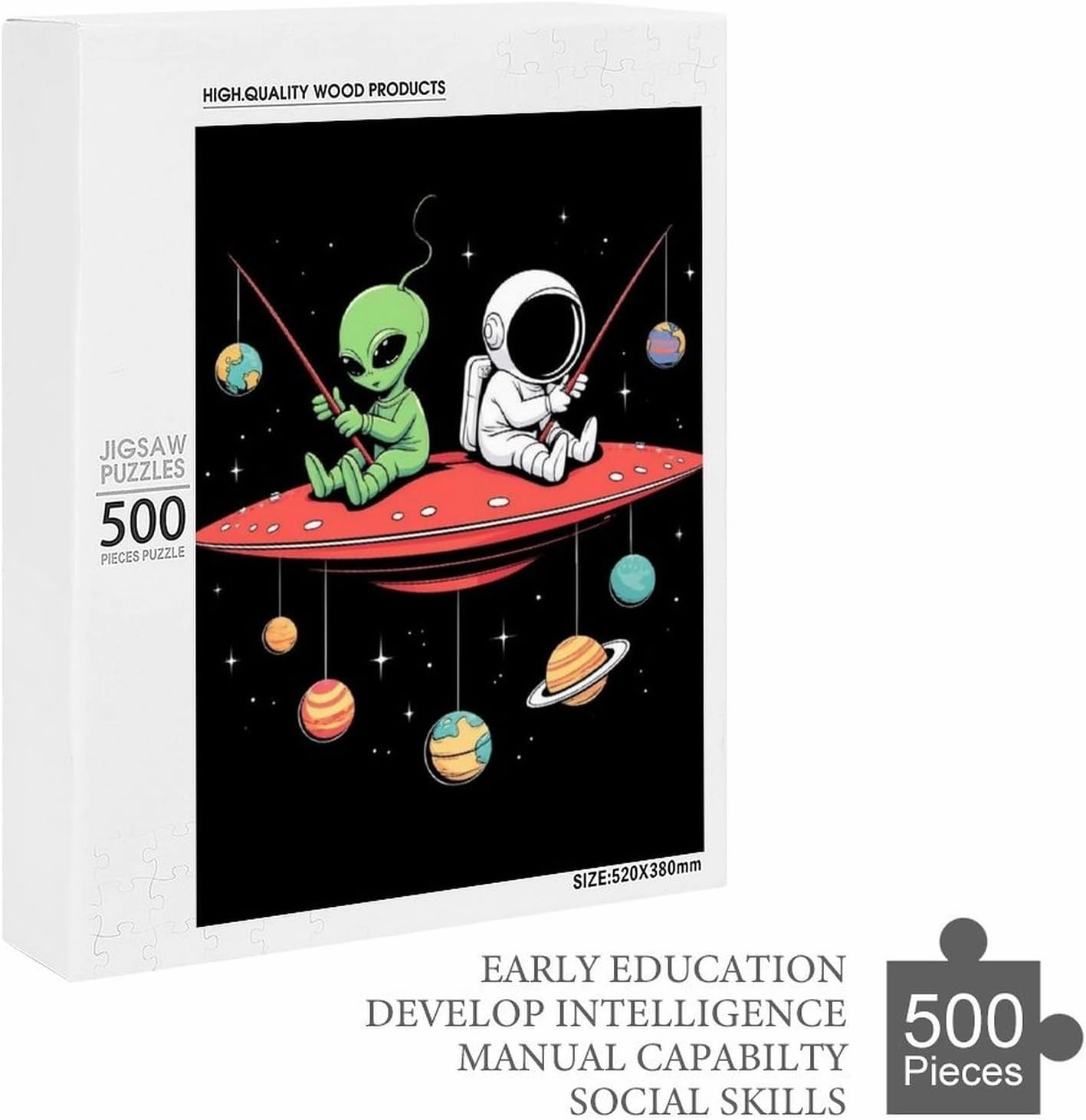 500 Pieces Puzzle for Boys Girls Kids - Alien And Astronaut Space Fishing Trip Large Puzzles for Game Toys Gift Home Entertainment, 20.5 L x 15 W inch wall Ornaments