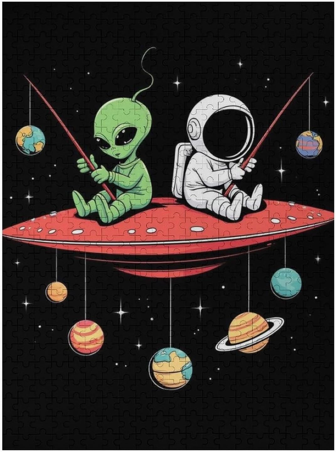 500 Pieces Puzzle for Boys Girls Kids - Alien And Astronaut Space Fishing Trip Large Puzzles for Game Toys Gift Home Entertainment, 20.5 L x 15 W inch wall Ornaments