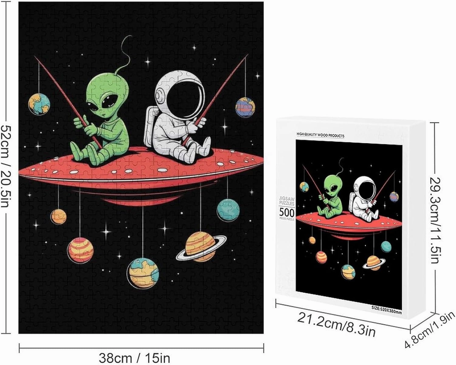 500 Pieces Puzzle for Boys Girls Kids - Alien And Astronaut Space Fishing Trip Large Puzzles for Game Toys Gift Home Entertainment, 20.5 L x 15 W inch wall Ornaments