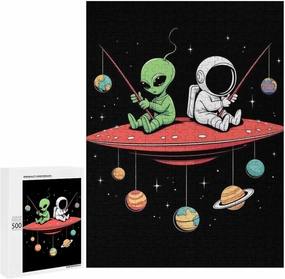 500 Pieces Puzzle for Boys Girls Kids - Alien And Astronaut Space Fishing Trip Large Puzzles for Game Toys Gift Home Entertainment, 20.5 L x 15 W inch wall Ornaments