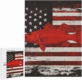 500 Pieces Puzzle for Boys Girls Kids - Vintage American Flag Bass Fishing Large Puzzles for Game Toys Gift Home Entertainment, 20.5 L x 15 W inch Wall Ornaments