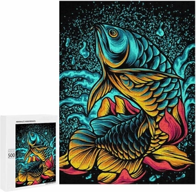 500 Pieces Puzzles for Boys Girls Kids - Arowana Fish with Fowers Art Large Puzzle for Game Toys Gift Home Entertainment, 20.5 x 15 inch (LxW) Wall Ornaments