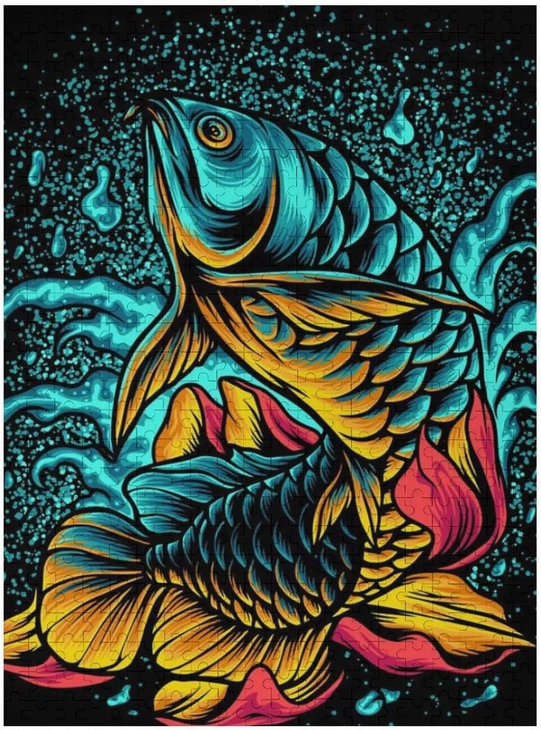 500 Pieces Puzzles for Boys Girls Kids - Arowana Fish with Fowers Art Large Puzzle for Game Toys Gift Home Entertainment, 20.5 x 15 inch (LxW) Wall Ornaments