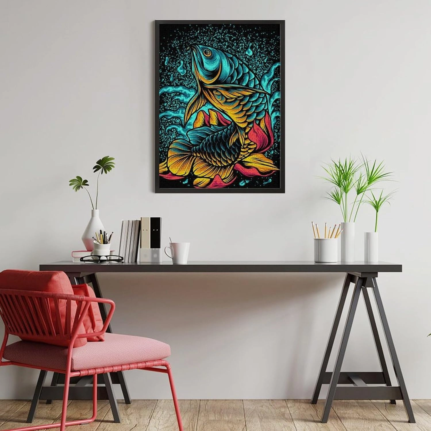 500 Pieces Puzzles for Boys Girls Kids - Arowana Fish with Fowers Art Large Puzzle for Game Toys Gift Home Entertainment, 20.5 x 15 inch (LxW) Wall Ornaments