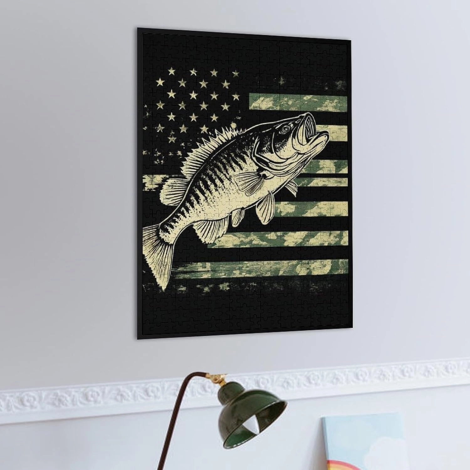 500 Pieces Puzzles for Boys Girls Kids - Bass Fishing Camo Camouflage American Flag Hunting Black Large Puzzle for Game Toys Gift Home Entertainment, 20.5 x 15 inch (LxW) Wall Ornaments