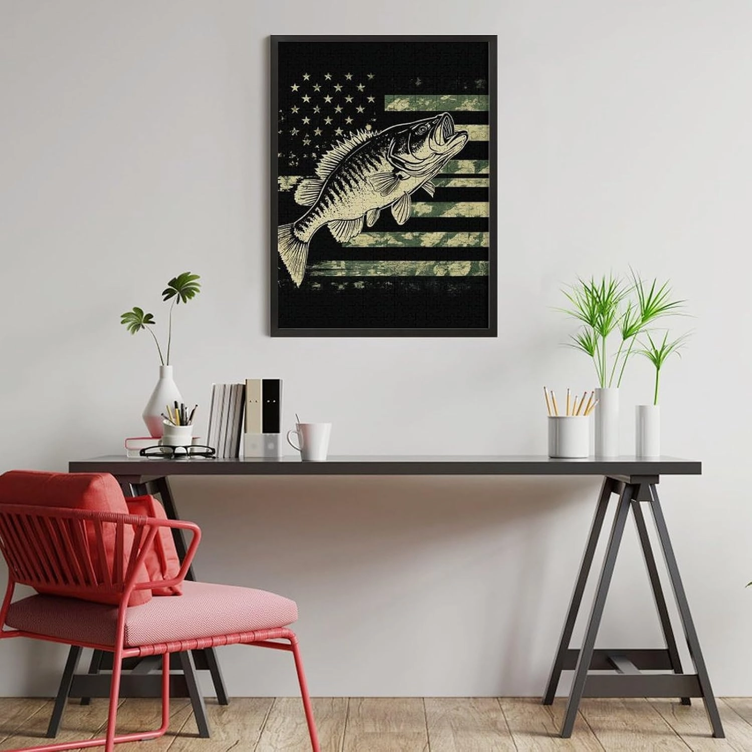 500 Pieces Puzzles for Boys Girls Kids - Bass Fishing Camo Camouflage American Flag Hunting Black Large Puzzle for Game Toys Gift Home Entertainment, 20.5 x 15 inch (LxW) Wall Ornaments