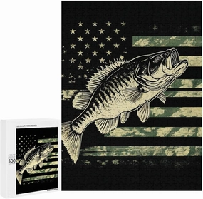 500 Pieces Puzzles for Boys Girls Kids - Bass Fishing Camo Camouflage American Flag Hunting Black Large Puzzle for Game Toys Gift Home Entertainment, 20.5 x 15 inch (LxW) Wall Ornaments