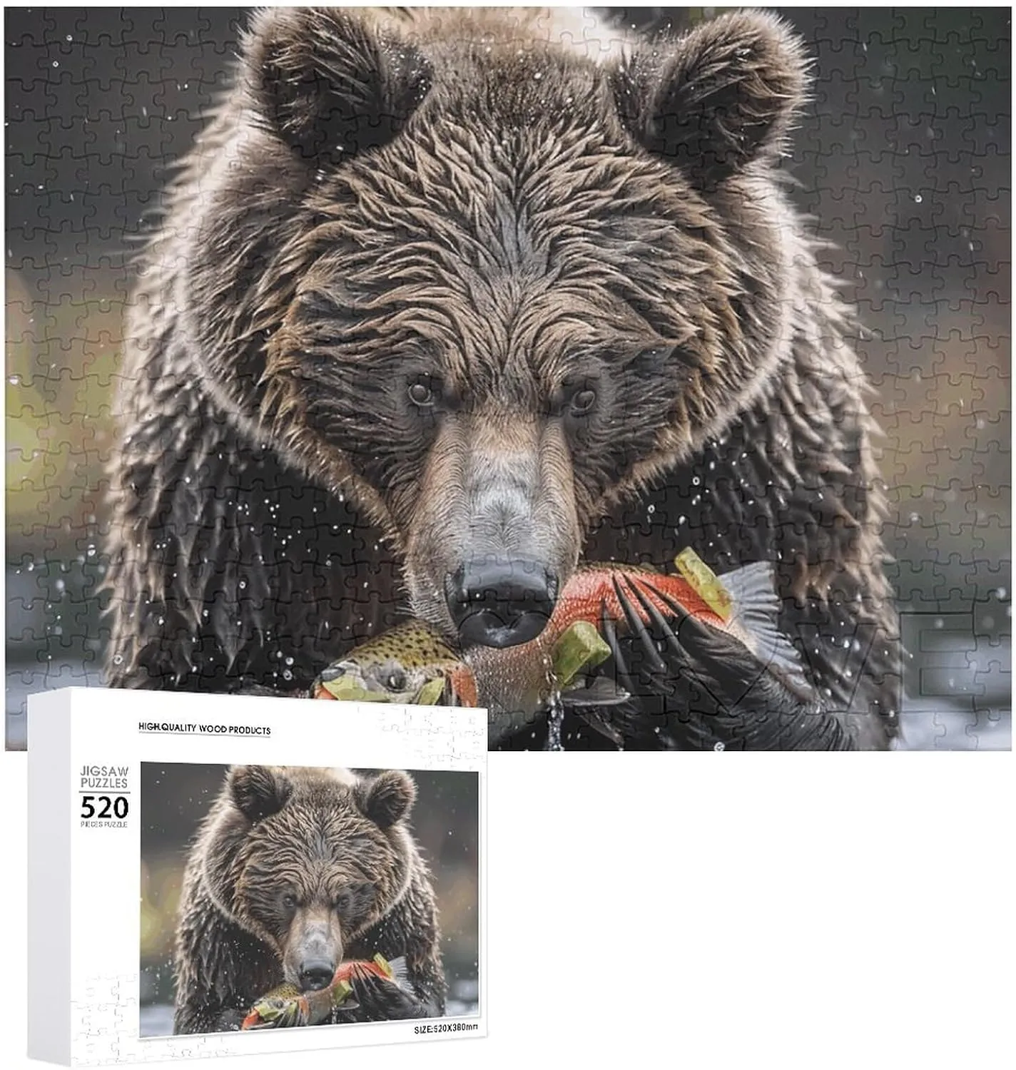 520 Piece Jigsaw Puzzles for Adults Cool Bear Eats Fish Puzzles Large Puzzles Game Decompression Leisure Entertainment Wood Puzzle Relaxation Sensory Toys Room Decor for Women Men