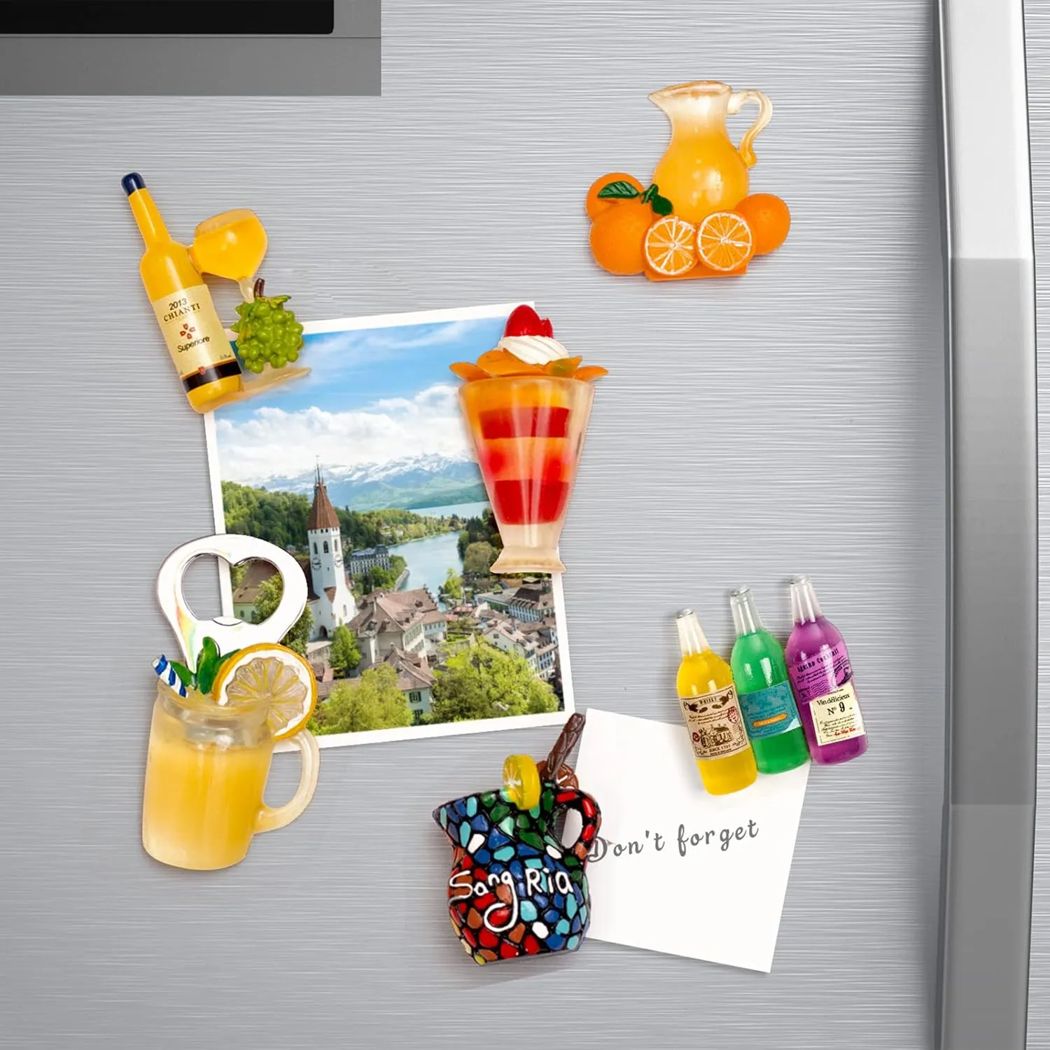 6-Pack Fruit Juice Fridge Magnets 3D Resin Magnet Refrigerator Stickers Champagne Bottle Opener Juice Cup Wine Glass for Refrigerators, Whiteboards, Maps and Other Magnetic Items