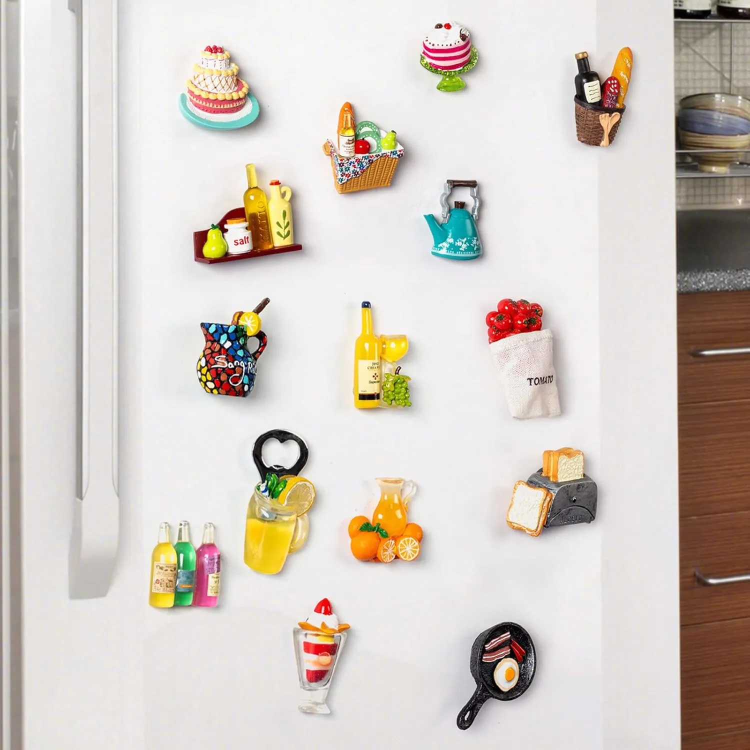6-Pack Fruit Juice Fridge Magnets 3D Resin Magnet Refrigerator Stickers Champagne Bottle Opener Juice Cup Wine Glass for Refrigerators, Whiteboards, Maps and Other Magnetic Items