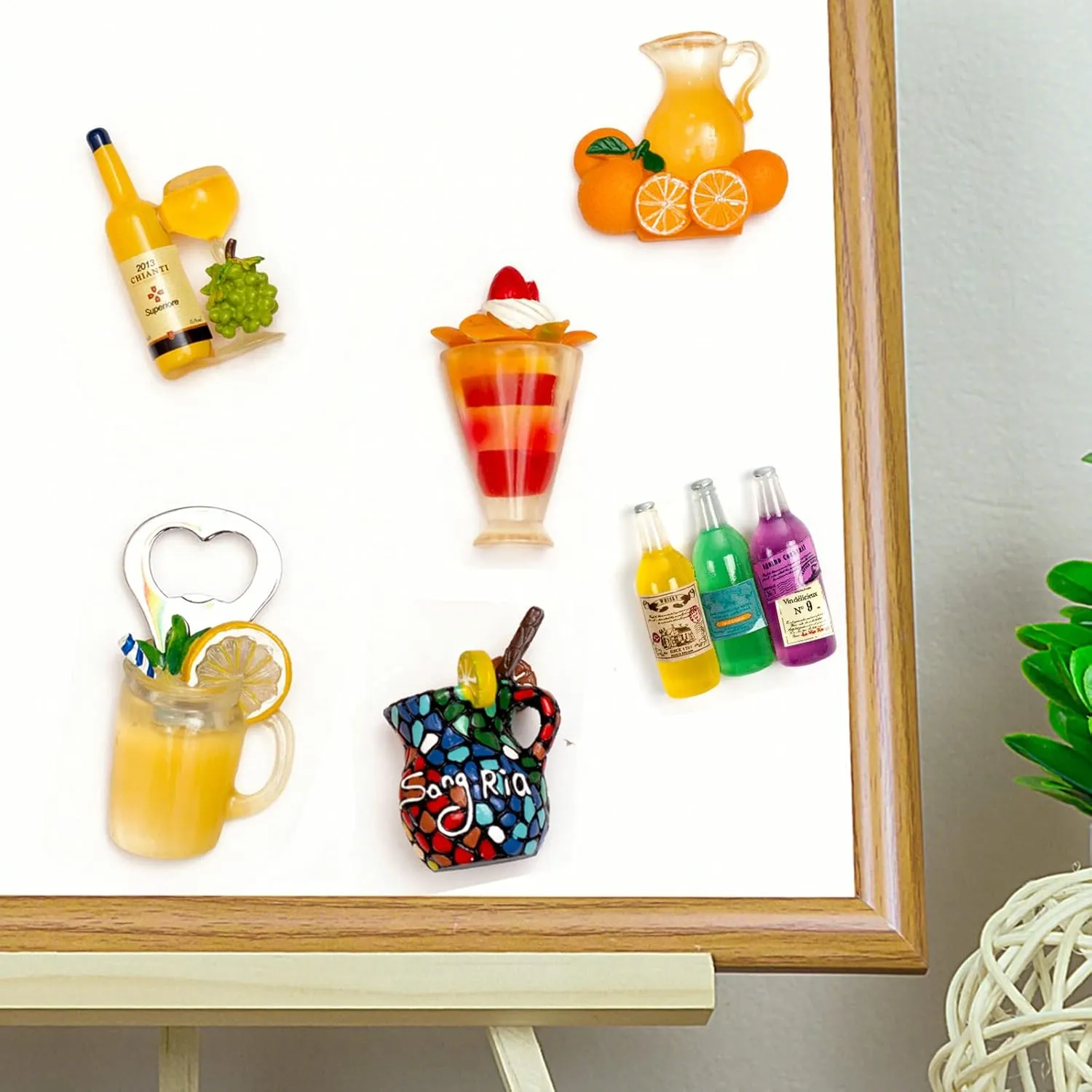 6-Pack Fruit Juice Fridge Magnets 3D Resin Magnet Refrigerator Stickers Champagne Bottle Opener Juice Cup Wine Glass for Refrigerators, Whiteboards, Maps and Other Magnetic Items