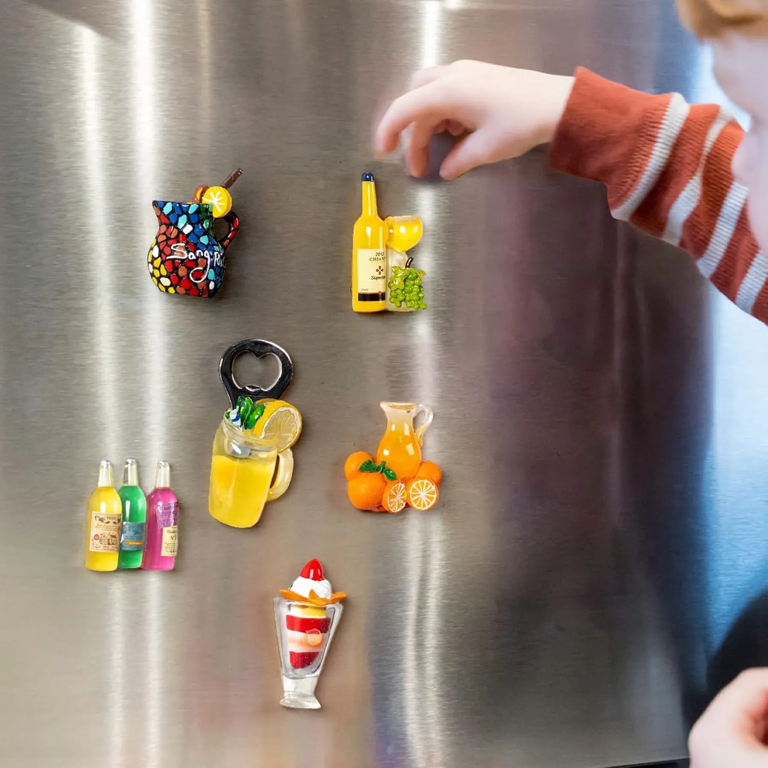 6-Pack Fruit Juice Fridge Magnets 3D Resin Magnet Refrigerator Stickers Champagne Bottle Opener Juice Cup Wine Glass for Refrigerators, Whiteboards, Maps and Other Magnetic Items