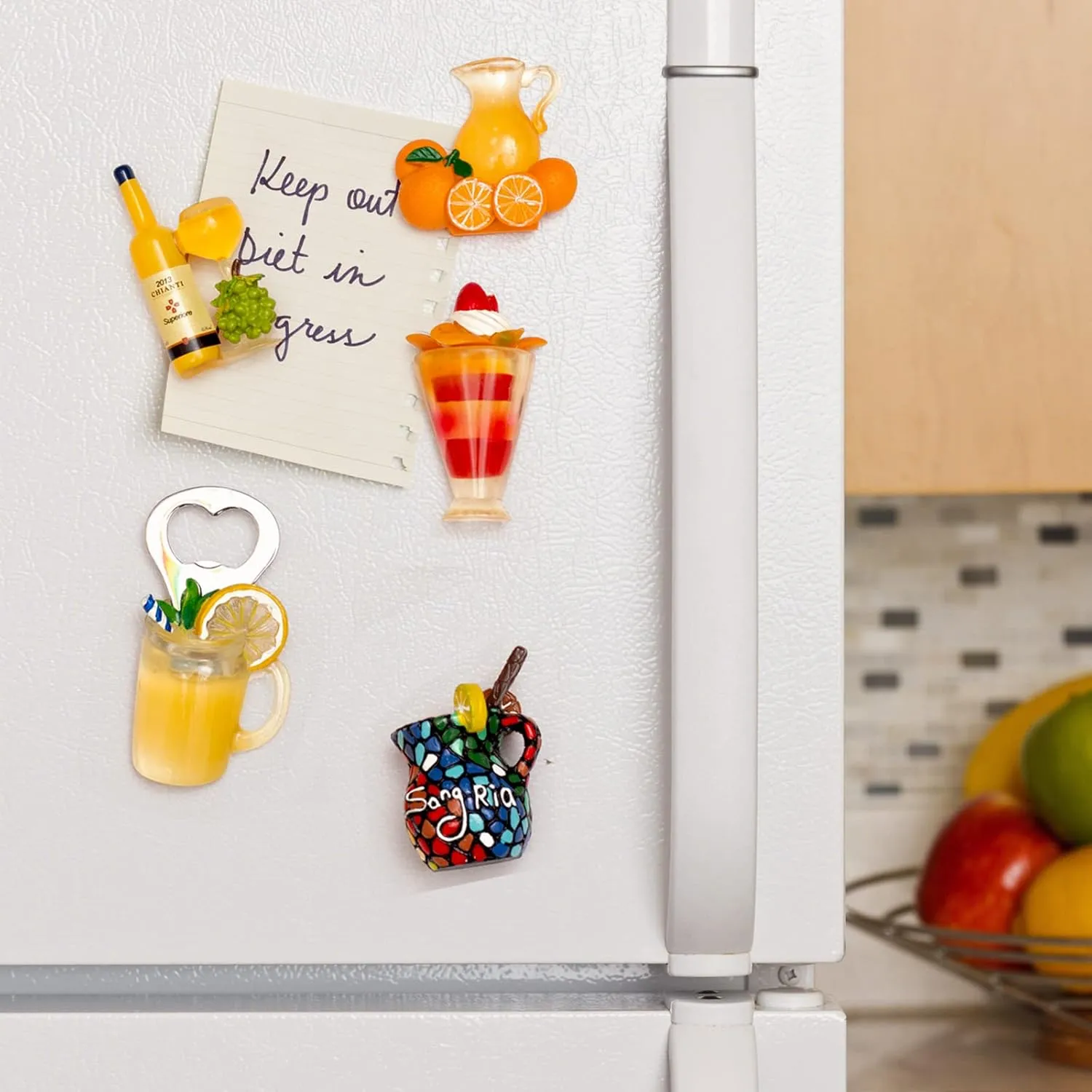 6-Pack Fruit Juice Fridge Magnets 3D Resin Magnet Refrigerator Stickers Champagne Bottle Opener Juice Cup Wine Glass for Refrigerators, Whiteboards, Maps and Other Magnetic Items