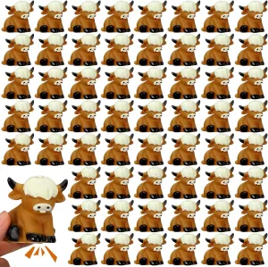 60 Pcs Highland Cow Float Bath Toy Baby Rubber Water Squirting Highland Cow Squeaky Toy Bulk Figurine Statues Decor for Spring Summer Birthday Party