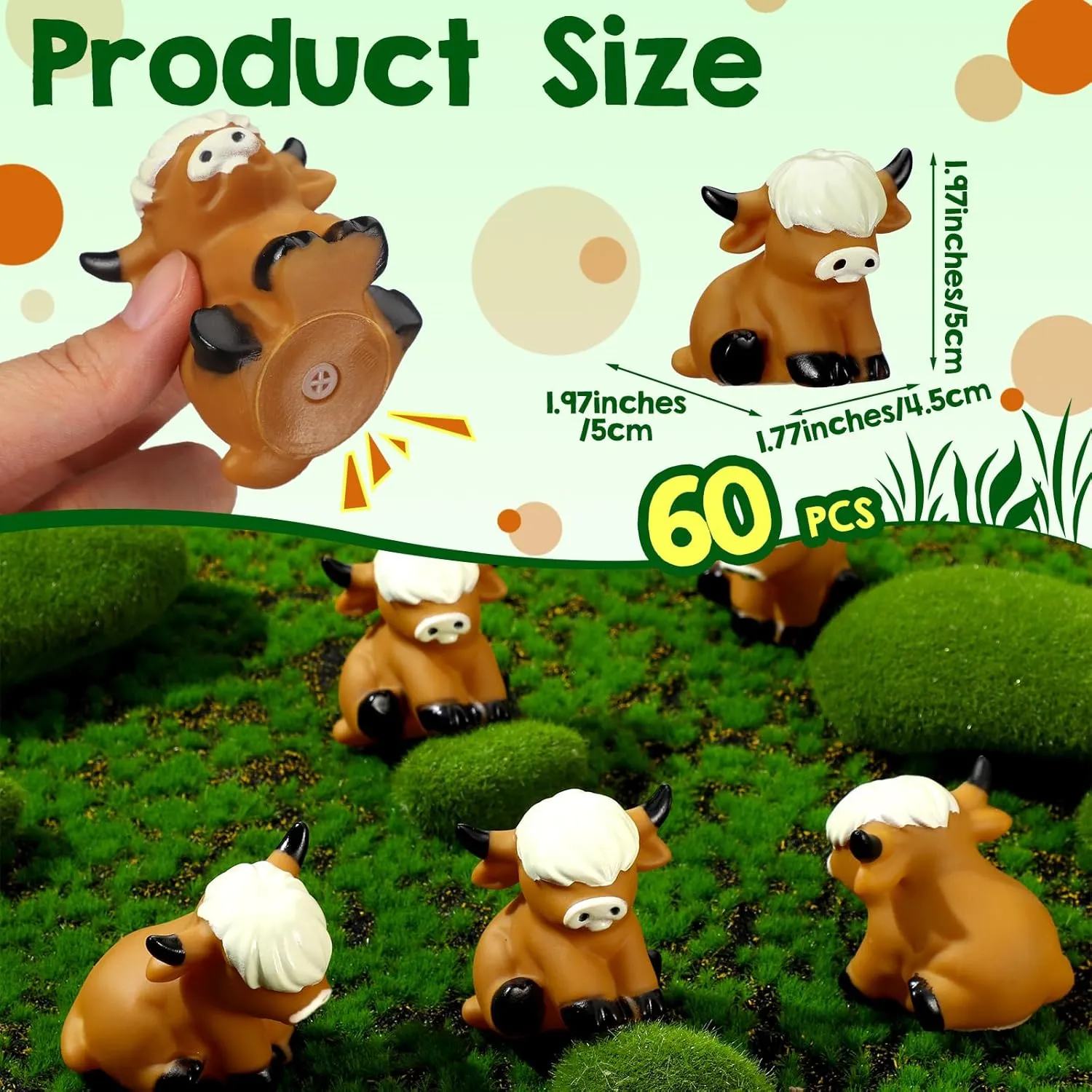 60 Pcs Highland Cow Float Bath Toy Baby Rubber Water Squirting Highland Cow Squeaky Toy Bulk Figurine Statues Decor for Spring Summer Birthday Party