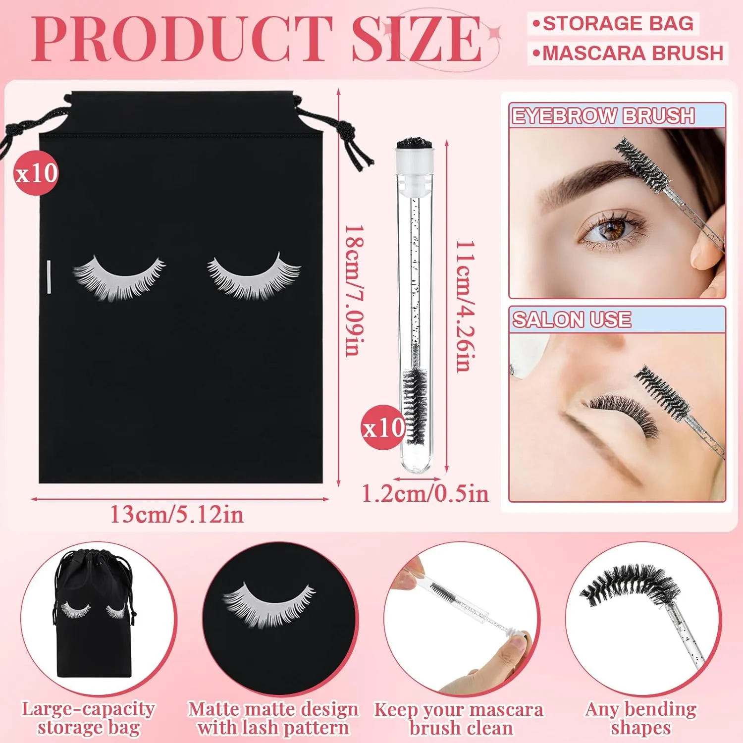 60 Pcs Lash Shampoo Brushes Set 10 Lash Shampoo Brushes 10 Mascara Tubes and Wands 10 Foam Pump Bottle 10 Cleaning Rinse Bottles 10 Makeup Remover Pad 10 Aftercare Drawstring Bag(Black)
