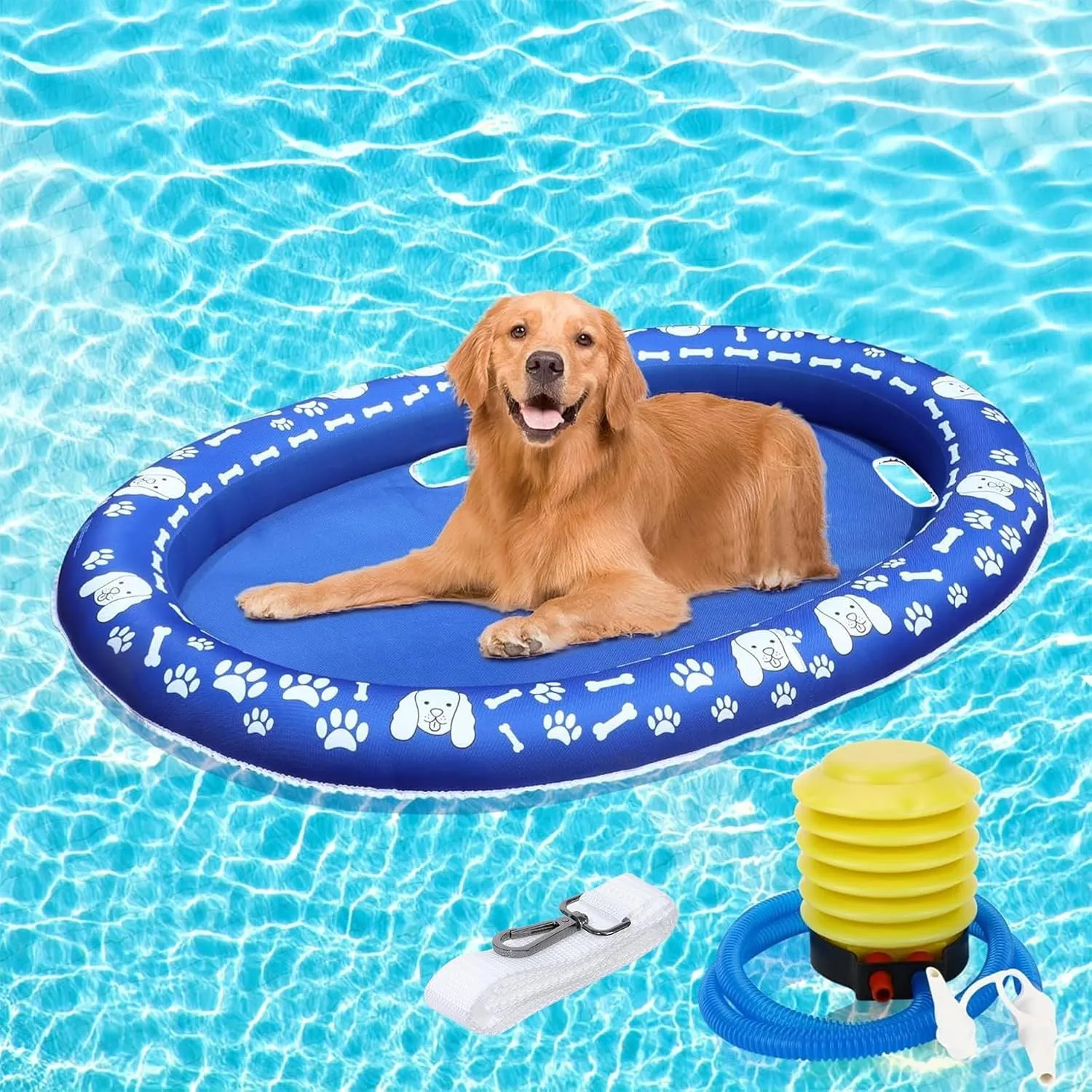 63"x43" Large Dog Pool Float Pet Cat Floats Raft Portable Inflatable Foldable Pool Floats with Holes for for Small Medium Large Dogs Puppies Summer Beach Lake Water Swimming Bathing