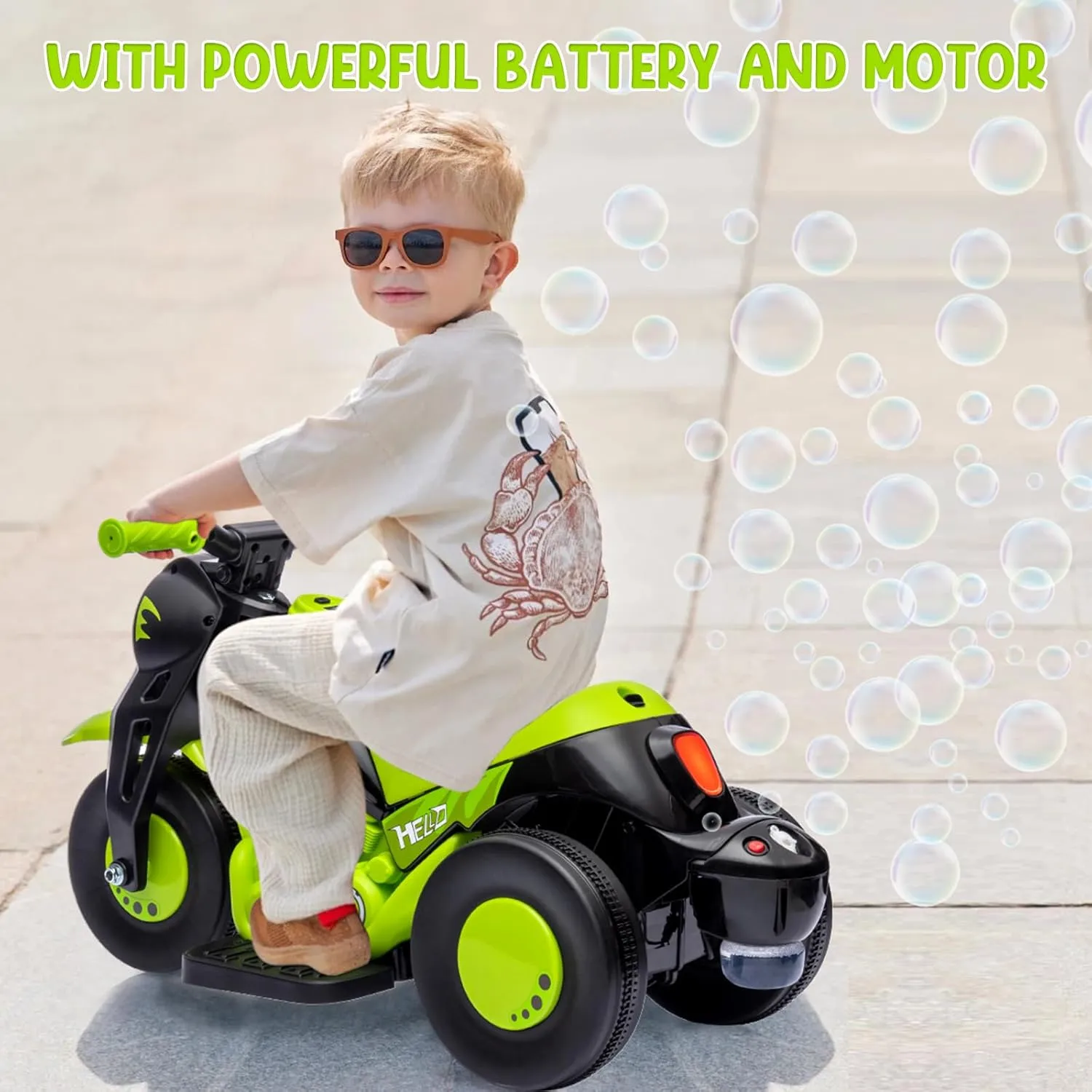 6V Bubble Motorcycle Ride on Toy Car for Kids, Kids Motorcycle with Bubble Function w/Music, LED Headlights, Forward/Reserve, Pedal, 3 Wheels Ride on Motorbike for Kids 3-8, Green