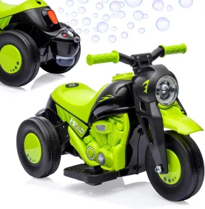 6V Bubble Motorcycle Ride on Toy Car for Kids, Kids Motorcycle with Bubble Function w/Music, LED Headlights, Forward/Reserve, Pedal, 3 Wheels Ride on Motorbike for Kids 3-8, Green