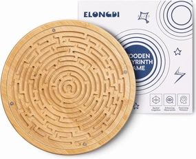 8.7" Round Wooden Labyrinth Board Game with 2 Maze Balls & Acrylic Panel,Marble Puzzle Maze Game,Toddler Activity Board,Brain Teasers Educational Toys for Kids Adults Teens Boys and Girls