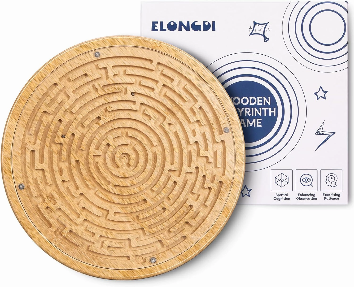 8.7" Round Wooden Labyrinth Board Game with 2 Maze Balls & Acrylic Panel,Marble Puzzle Maze Game,Toddler Activity Board,Brain Teasers Educational Toys for Kids Adults Teens Boys and Girls